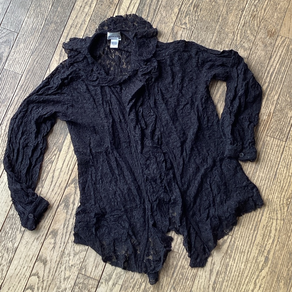 Chico's Black Lace Ruffled Collar Top